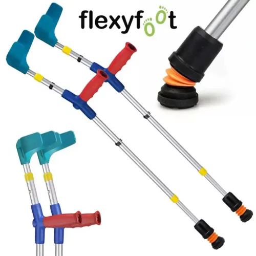 Flexyfoot Shock Absorbing Soft Grip double adjustable junior crutches red handle_pair